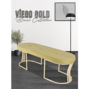 Viego Gold Exclusive Bench Lüks Metal Gold Ayak, Chester Model Yatak Ucu Puf Hardal
