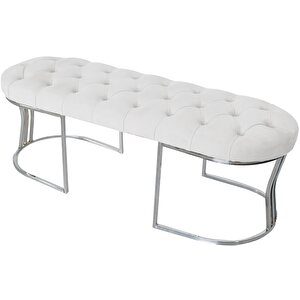 Viego Silver Puf Lüks Metal Gümüş Ayak, Chester Model Yatak Ucu Bench Beyaz