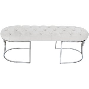 Viego Silver Puf Lüks Metal Gümüş Ayak, Chester Model Yatak Ucu Bench Beyaz