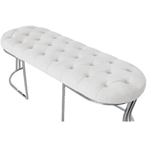 Viego Silver Puf Lüks Metal Gümüş Ayak, Chester Model Yatak Ucu Bench