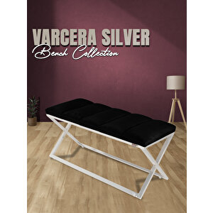 Varcera Silver Sliced Bench Çapraz Metal Ayaklı Dilimli Model Puf Siyah