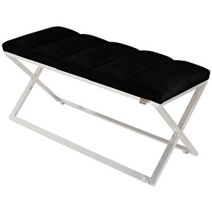 Varcera Silver Sliced Bench Çapraz Metal Ayaklı Dilimli Model Puf Siyah