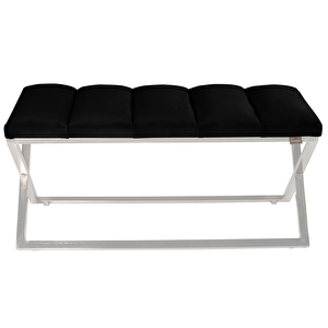 Varcera Silver Sliced Bench Çapraz Metal Ayaklı Dilimli Model Puf Siyah