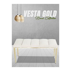 Vesta Gold Bench Luxery Metal Ayaklı Puf Krem