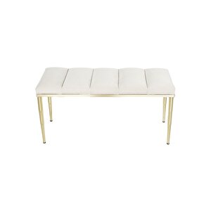 Vesta Gold Bench Luxery Metal Ayaklı Puf Krem