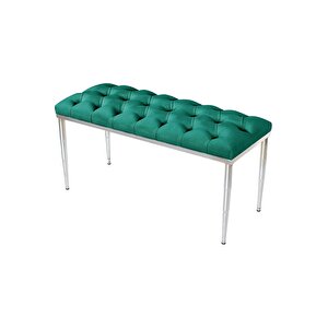 Bella Silver Bench Kapitoneli Chester Model Puf Yeşil