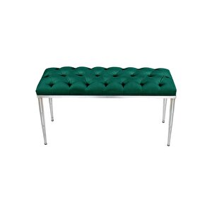 Bella Silver Bench Kapitoneli Chester Model Puf Yeşil