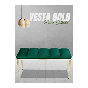 Vesta Gold Bench Luxery Metal Ayaklı Puf Yeşil