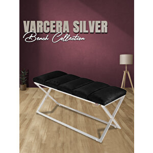 Varcera Silver Sliced Bench Çapraz Metal Ayaklı Dilimli Model Puf Antrasit