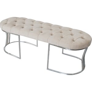 Viego Silver Puf Lüks Metal Gümüş Ayak, Chester Model Yatak Ucu Bench Krem