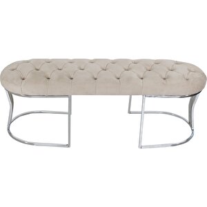 Viego Silver Puf Lüks Metal Gümüş Ayak, Chester Model Yatak Ucu Bench Krem