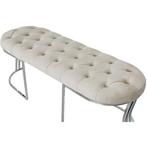 Viego Silver Puf Lüks Metal Gümüş Ayak, Chester Model Yatak Ucu Bench