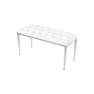 Bella Silver Bench Kapitoneli Chester Model Puf Beyaz 2