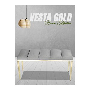 Vesta Gold Bench Luxery Metal Ayaklı Puf Gri