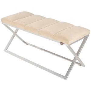 Varcera Silver Sliced Bench Çapraz Metal Ayaklı Dilimli Model Puf Krem