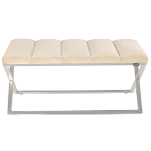 Varcera Silver Sliced Bench Çapraz Metal Ayaklı Dilimli Model Puf Krem