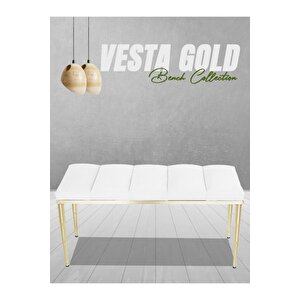 Vesta Gold Bench Luxery Metal Ayaklı Puf Beyaz