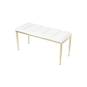Vesta Gold Bench Luxery Metal Ayaklı Puf Beyaz