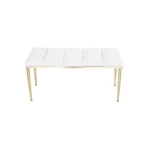 Vesta Gold Bench Luxery Metal Ayaklı Puf Beyaz