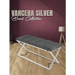 Varcera Silver Sliced Bench Çapraz Metal Ayaklı Dilimli Model Puf Gri