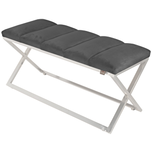 Varcera Silver Sliced Bench Çapraz Metal Ayaklı Dilimli Model Puf Gri