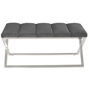 Varcera Silver Sliced Bench Çapraz Metal Ayaklı Dilimli Model Puf Gri