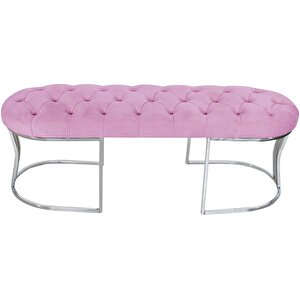 Viego Silver Puf Lüks Metal Gümüş Ayak, Chester Model Yatak Ucu Bench Pembe