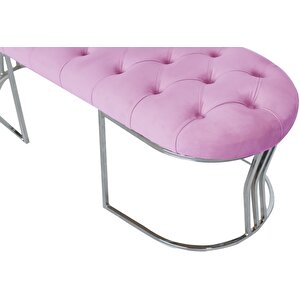 Viego Silver Puf Lüks Metal Gümüş Ayak, Chester Model Yatak Ucu Bench