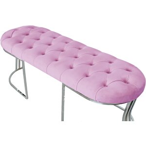 Viego Silver Puf Lüks Metal Gümüş Ayak, Chester Model Yatak Ucu Bench