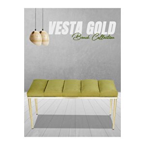 Vesta Gold Bench Luxery Metal Ayaklı Puf Sarı