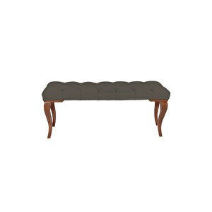 Classic Torna Gürgen Ahşap Ayak Chester Model Kapitoneli Puf Bench - Ceviz Ayak Gri