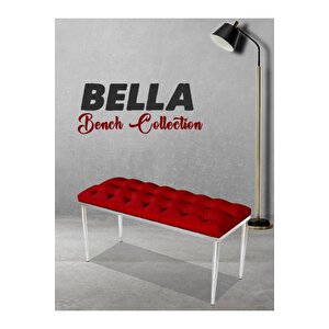 Bella Silver Bench Kapitoneli Chester Model Puf Bordo