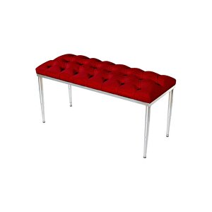 Bella Silver Bench Kapitoneli Chester Model Puf Bordo