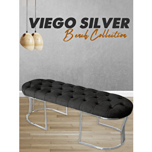 Viego Silver Puf Lüks Metal Gümüş Ayak, Chester Model Yatak Ucu Bench Antrasit