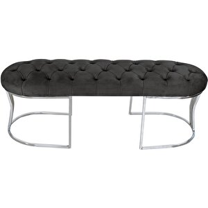 Viego Silver Puf Lüks Metal Gümüş Ayak, Chester Model Yatak Ucu Bench Antrasit