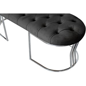 Viego Silver Puf Lüks Metal Gümüş Ayak, Chester Model Yatak Ucu Bench