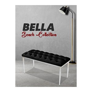 Bella Silver Bench Kapitoneli Chester Model Puf Siyah
