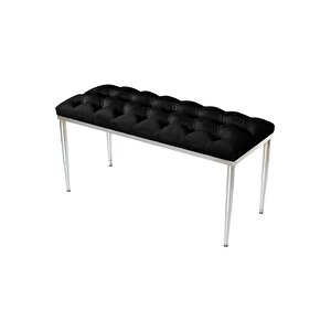 Bella Silver Bench Kapitoneli Chester Model Puf Siyah