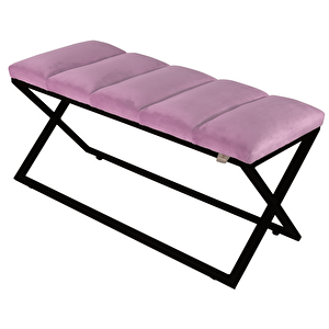 Varcera Sliced Puf - Siyah Çapraz Metal Ayaklı, Dilimli Model Bench Puf Pembe