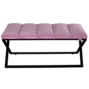 Varcera Sliced Puf - Siyah Çapraz Metal Ayaklı, Dilimli Model Bench Puf Pembe