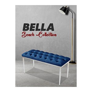 Bella Silver Bench Kapitoneli Chester Model Puf Mavi