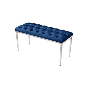 Bella Silver Bench Kapitoneli Chester Model Puf Mavi