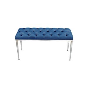 Bella Silver Bench Kapitoneli Chester Model Puf Mavi