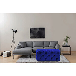 Kare Chester Model Kapitoneli Orta Puf- Modern Puf Mavi