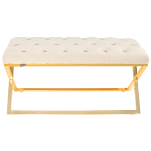 Varcera Gold Bench Çapraz Metal Ayaklı Kapitoneli Model Puf Beyaz