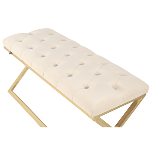 Varcera Gold Bench Çapraz Metal Ayaklı Kapitoneli Model Puf