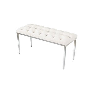 Bella Silver Bench Kapitoneli Chester Model Puf Krem