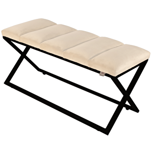 Varcera Sliced Puf - Siyah Çapraz Metal Ayaklı, Dilimli Model Bench Puf Krem