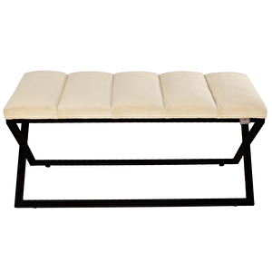 Varcera Sliced Puf - Siyah Çapraz Metal Ayaklı, Dilimli Model Bench Puf Krem
