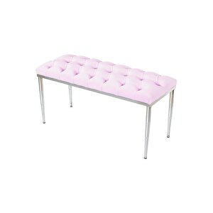 Bella Silver Bench Kapitoneli Chester Model Puf Pembe